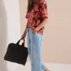 Carmen blouse met korte mouwen en bladprint