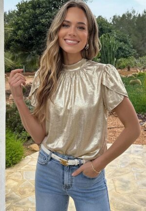 Col Neck Top Metallic