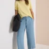High Waist broek met wijde pijpen in een gewassen look