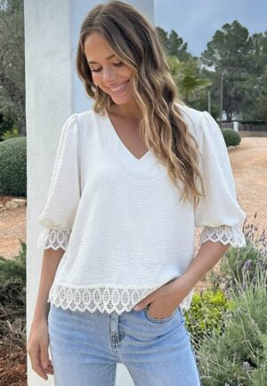 Lace Puffsleeve Blouse Ecru