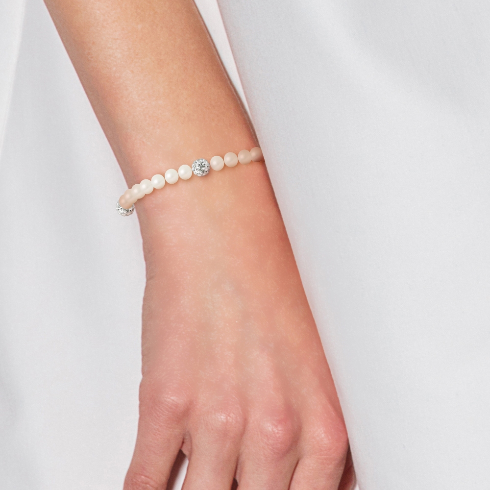 5-6 mm Freshwater Culture Pearl Armband en Crystal Preciosa Silver 925 - Afbeelding 2