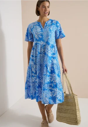 Midi-jurk met gespleten hals en print