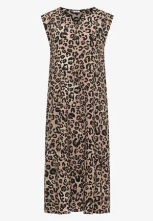 Alternative view of Midi-jurk met split in de hals en luipaardprint