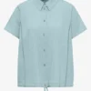 Overhemdblouse met hangende schouder in effen kleur - Afbeelding 2