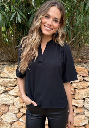 Poppy V-Neck Top Zwart