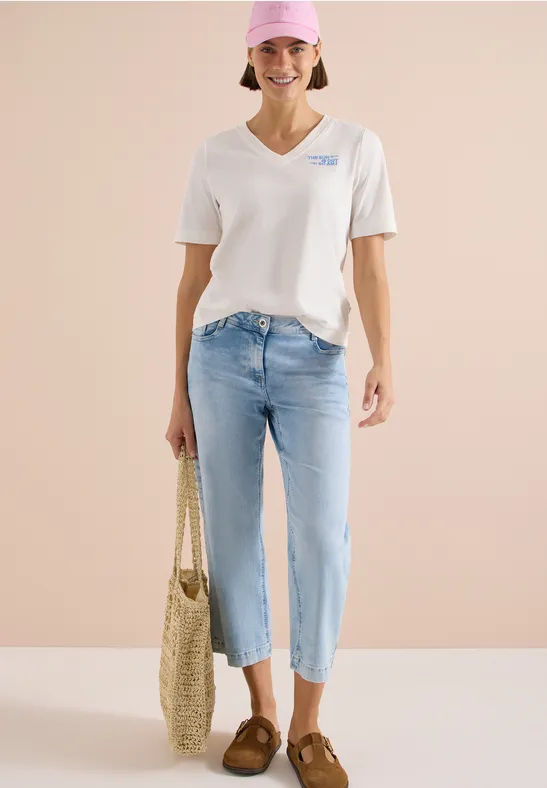 Shirt met V-hals en tekstdetail