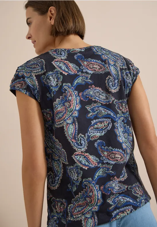 Shirt met korte mouwen, boothals en rimpels - Afbeelding 3