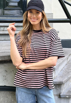 Striped T-Shirt Cotton Dust Roze Zwart