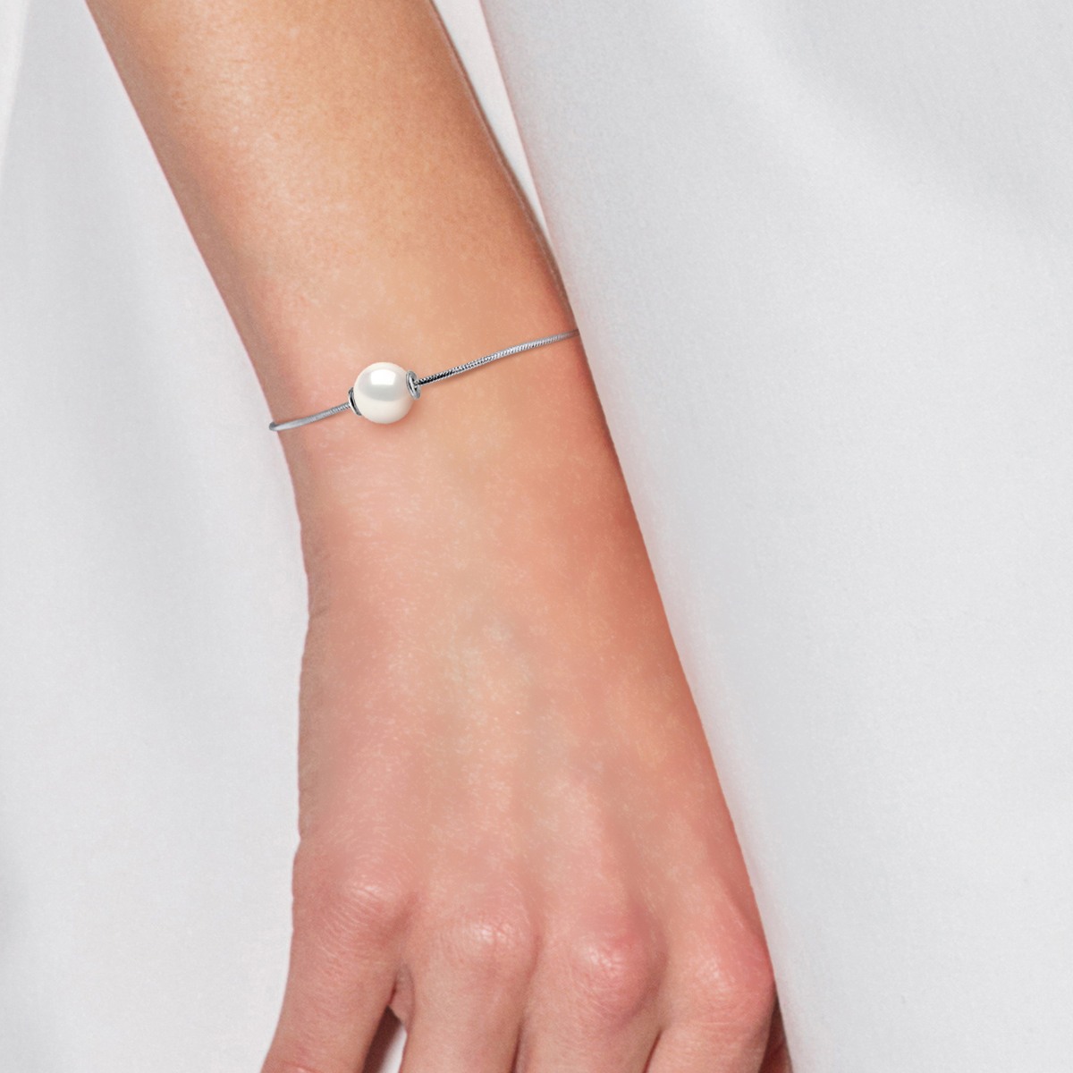 Mesh Armband Serpentine Ronde Zoetwater Pearl en White 9-10 mm 925 - Afbeelding 2