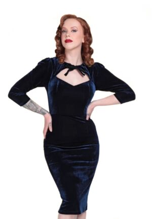 Collectif Ancilla Velvet Pencil Dress Blue-XXL