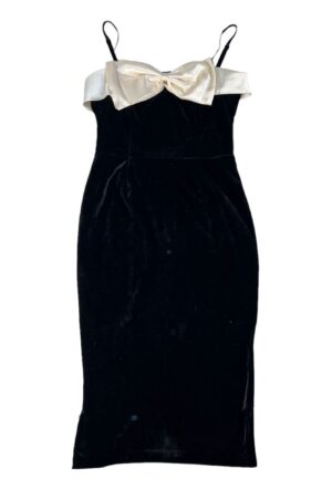 Bettie Page Diamond Pencil Dress Velvet Black Cream Satin Bow-XXL | 31% korting