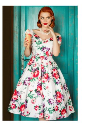 Dolly & Dotty Lily Floral Swing Dress White-XXL