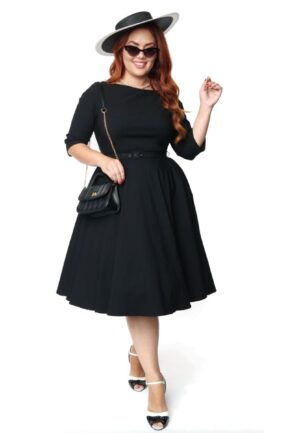 Unique Vintage Devon Swing Dress Black-XXXL