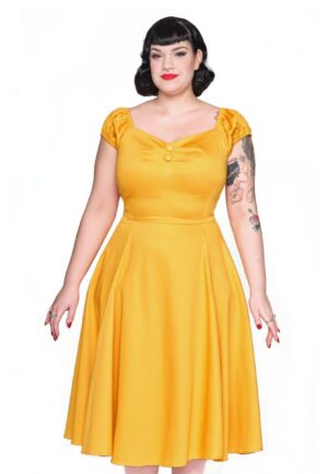 Collectif Dolores Doll Swing Dress Mustard-42 (NL)/ 16 (UK)
