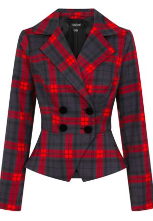 Collectif Halle Smoky Check Suit Jacket Charcoal Red-M | 50% korting