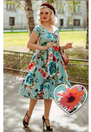 Dolly & Dotty Lily Swing Dress Floral Blue-2XL