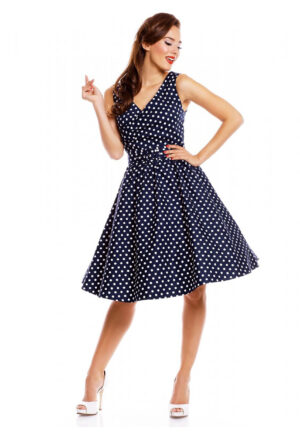 May V Neck Swing Dress Navy Polka-5XL | 25% korting
