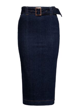 Queen Kerosin Denim Pencil Skirt With Belt Dark Blue-XS | 33% korting