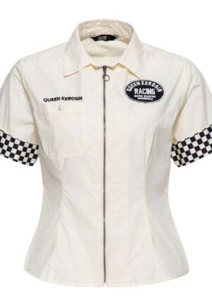 Queen Kerosin Racing Blouse Checkered White & Black -3XL