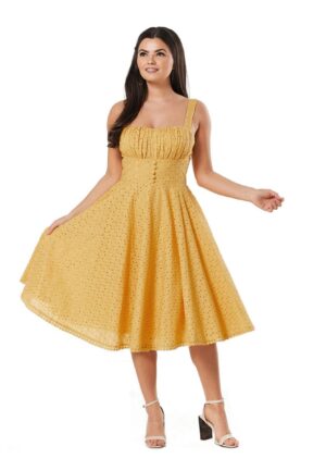 Timeless Valerie Mustard Anglaise Dress-M | 35% korting
