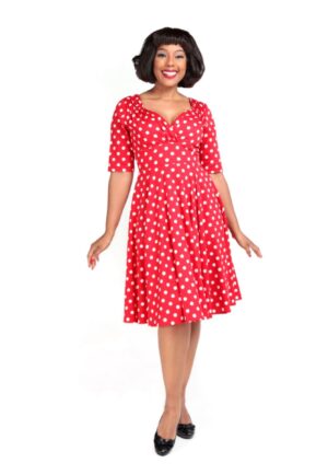 Collectif Trixie Polka Dot Swing Dress Red White-M | 50% korting