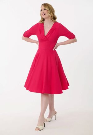 Unique Vintage Hot Pink Delores Swing Dress-2XL