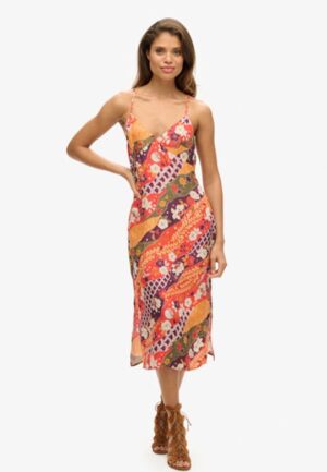 Halflange Cami-slipjurk met Print Rood Grootte: 42