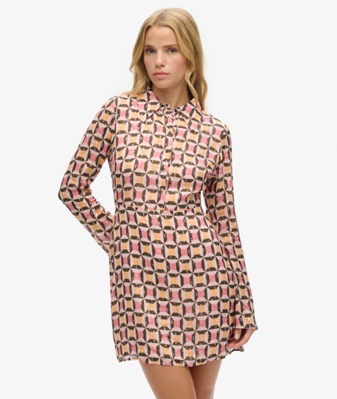 Minihemdjurk met Print Roze Grootte: 42