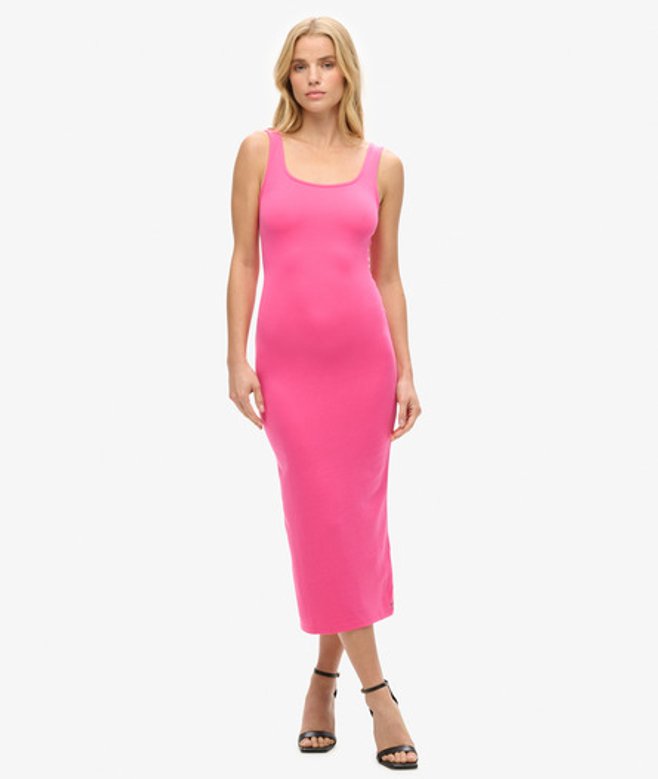 Jersey Midi-jurk met Vierkante Hals Roze Grootte: 38