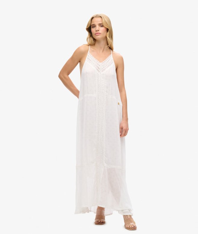 Maxi-jurk met Kanten Rand Wit Grootte: 38