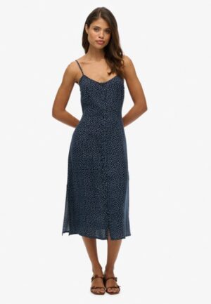 Cami Midi-jurk met Knoopsluiting en Print Blauw Grootte: 40