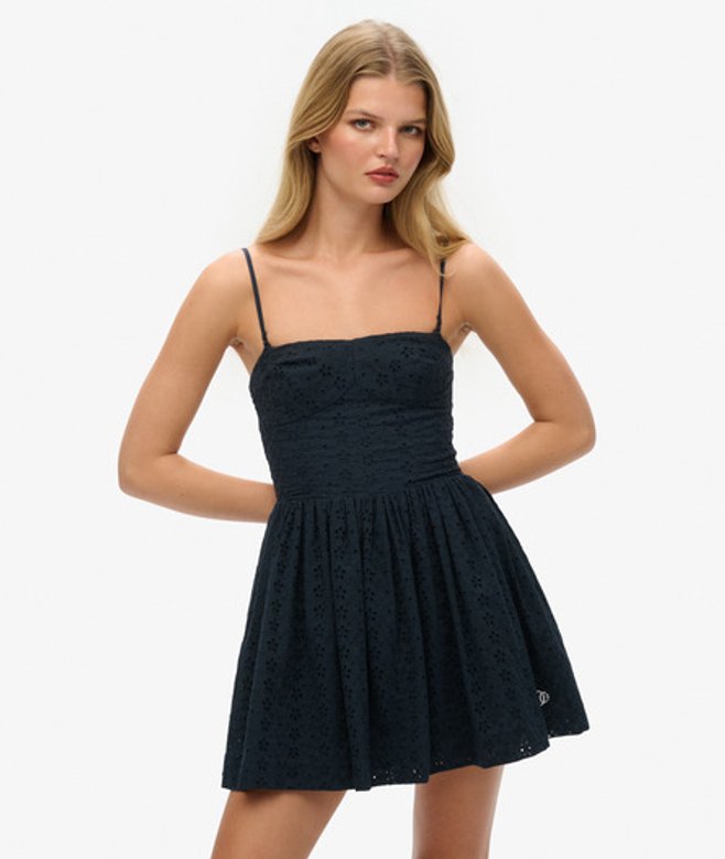 Minicami-jurk met Broderie Blauw Grootte: 42