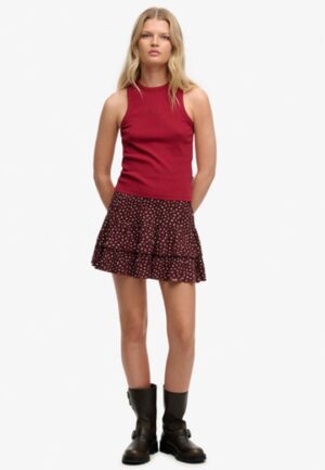 Bedrukte Gelaagde Minirok Red Grootte: 36