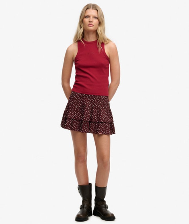 Bedrukte Gelaagde Minirok Red Grootte: 36