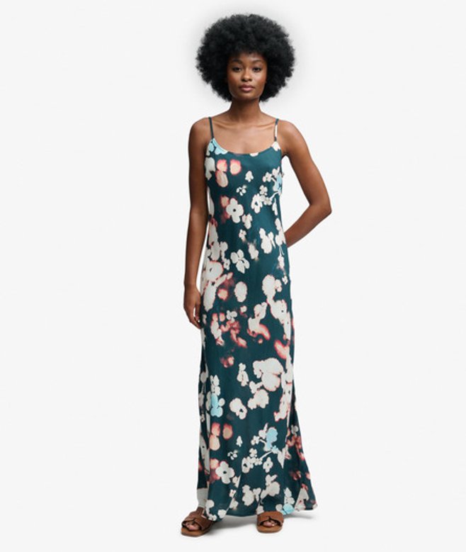 Geprinte Maxi Slipdress Blauw Grootte: 42