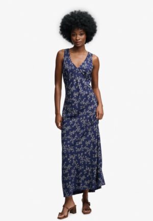 Geprinte Maxi-jurk met Sweetheart Halslijn Blauw Grootte: 44