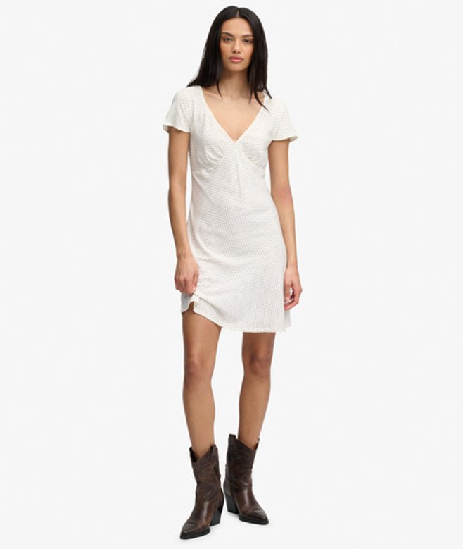 Geprinte Mini-jurk met Sweetheart Hals White Grootte: 44