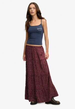 Geweven Gelaagde Maxi Rok Red Grootte: 38