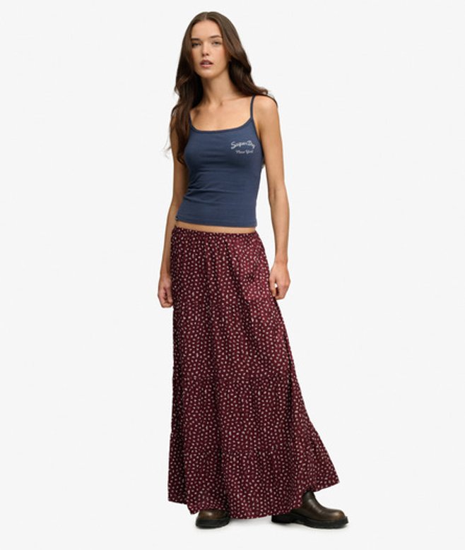 Geweven Gelaagde Maxi Rok Red Grootte: 38
