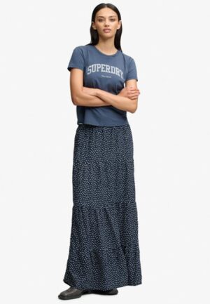 Geweven Gelaagde Maxi Rok Blauw Grootte: 38