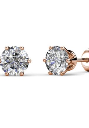 Solitaire L-oorbellen - Roségoud en kristal