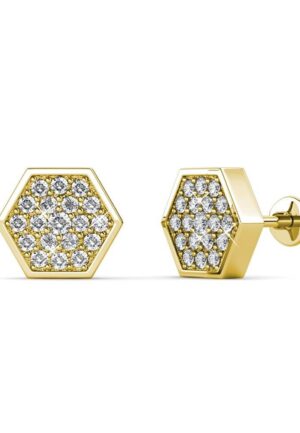 Hexagon oorbellen - goud en kristal