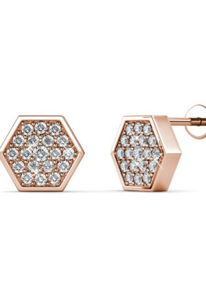 Hexagon oorbellen - roségoud en kristal