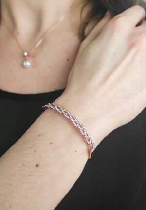Alternative view of Gevlochten armbanden - Roségoud en kristal