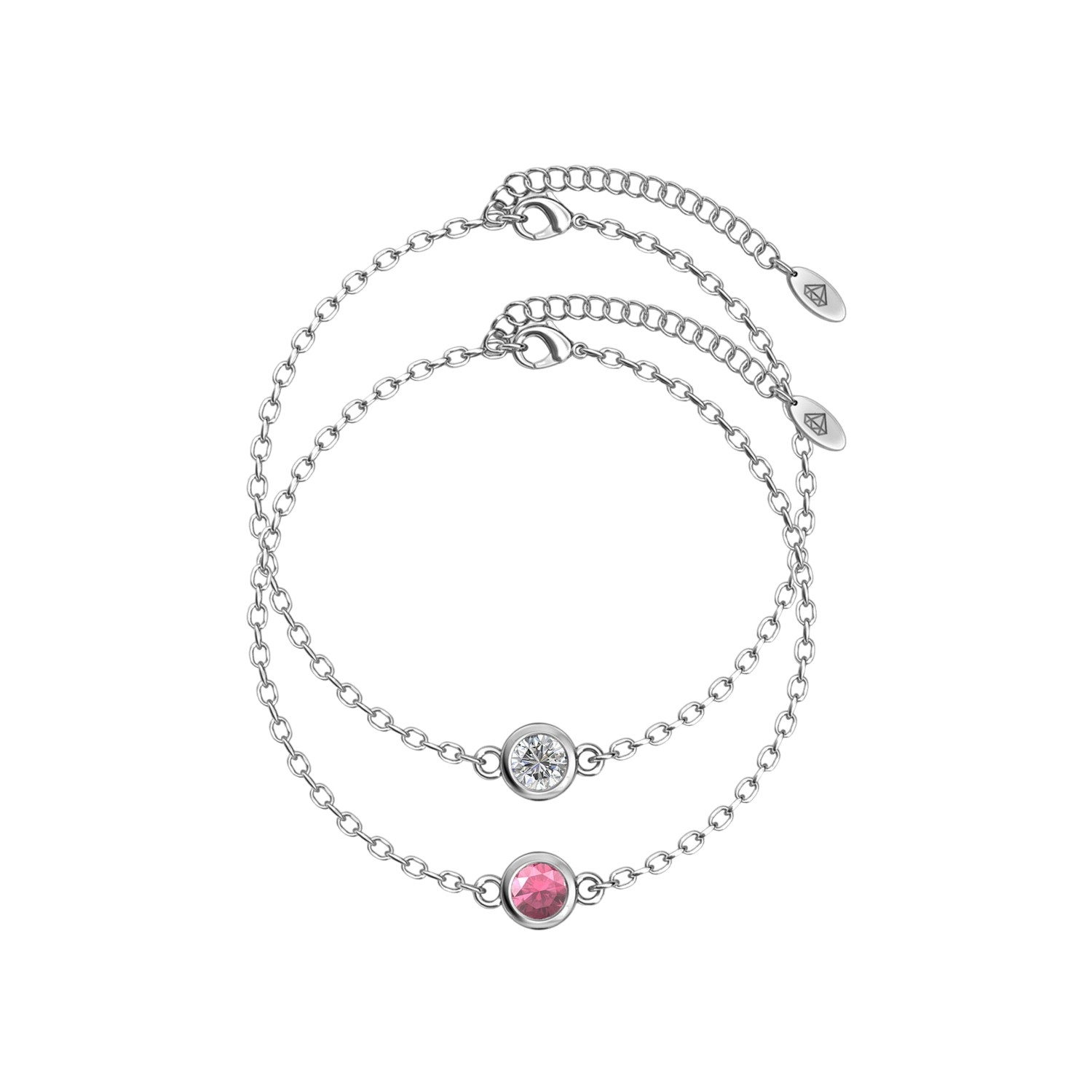 Geboortesteen armbanden - Zilver, kristal en roze