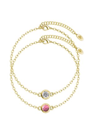 Geboortesteenarmbanden - Goud, kristal en roze