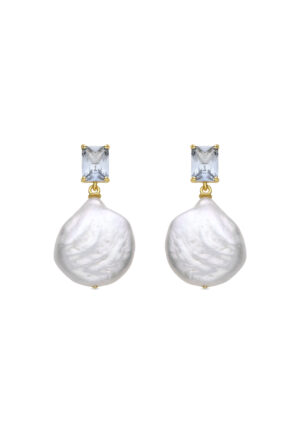 Luxenter Sterling Zilver 925 en Witte Parel oorbellen afgewerkt in 18k geelgoud - Dyafa