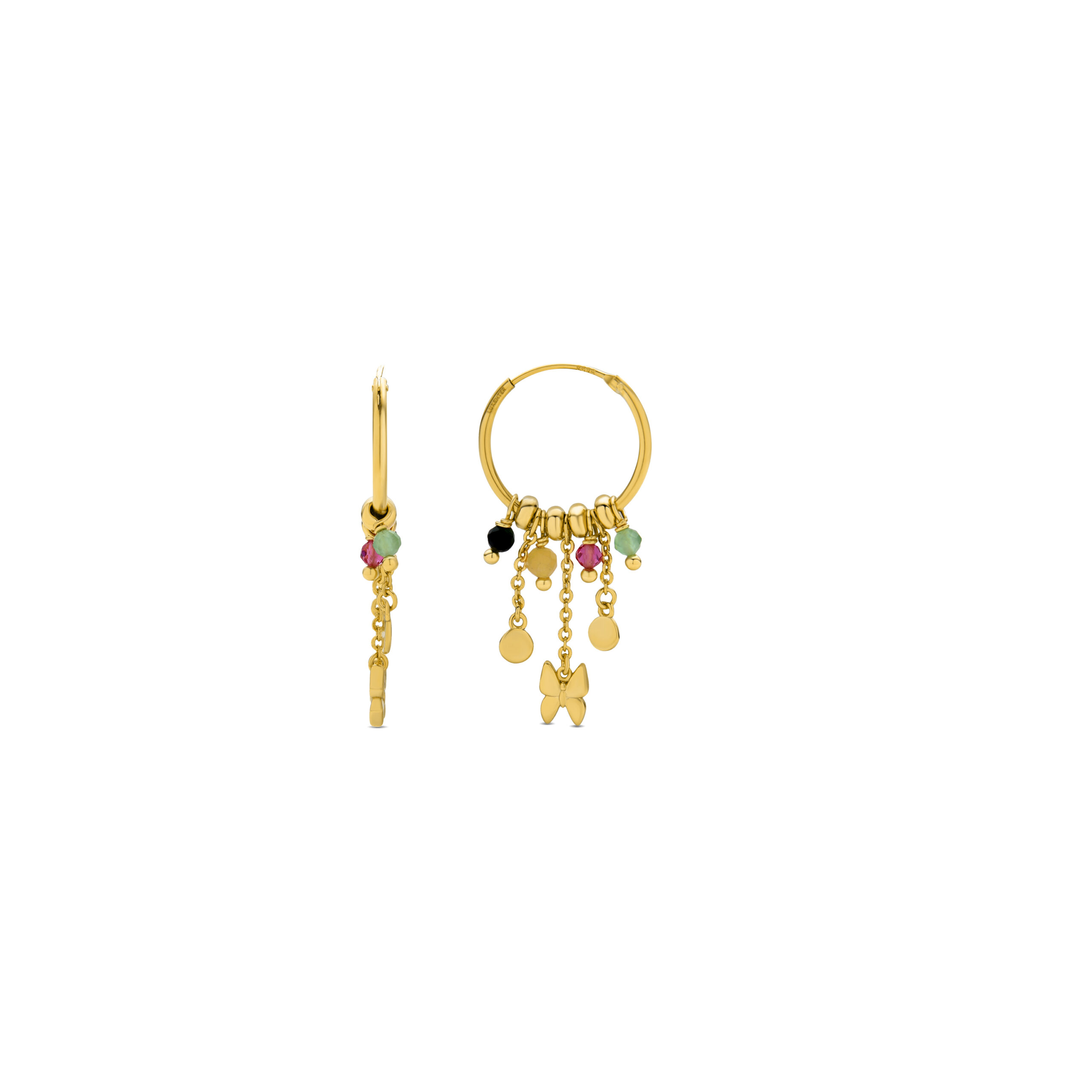Luxenter Sterling Zilver 925 oorbellen met Multicolour Kristal afgewerkt in 18K geelgoud - Vlinder