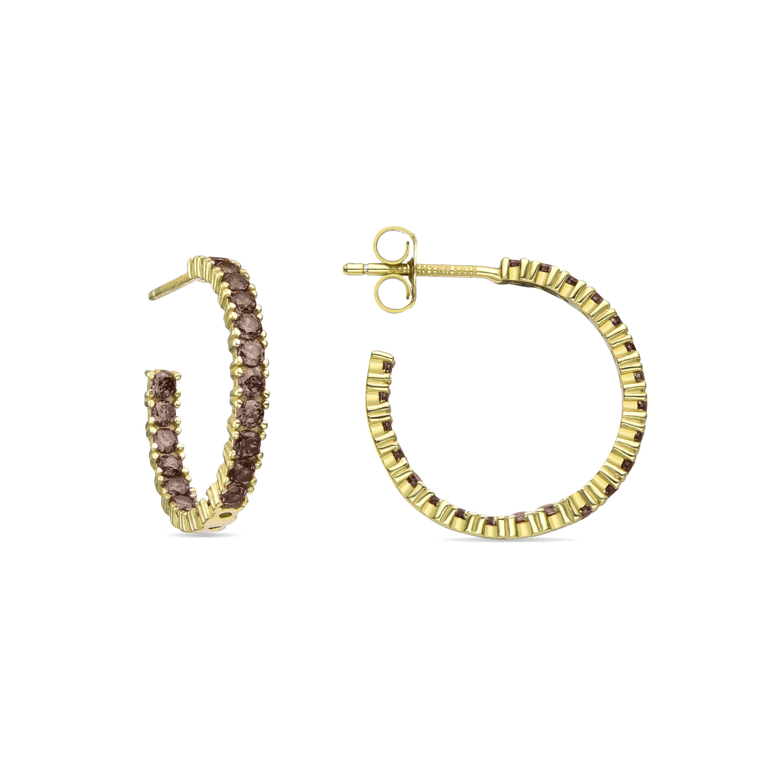Luxenter Sterling zilveren 925 oorbellen met bruine zirkonia afgewerkt in 18K geel goud - Iotha