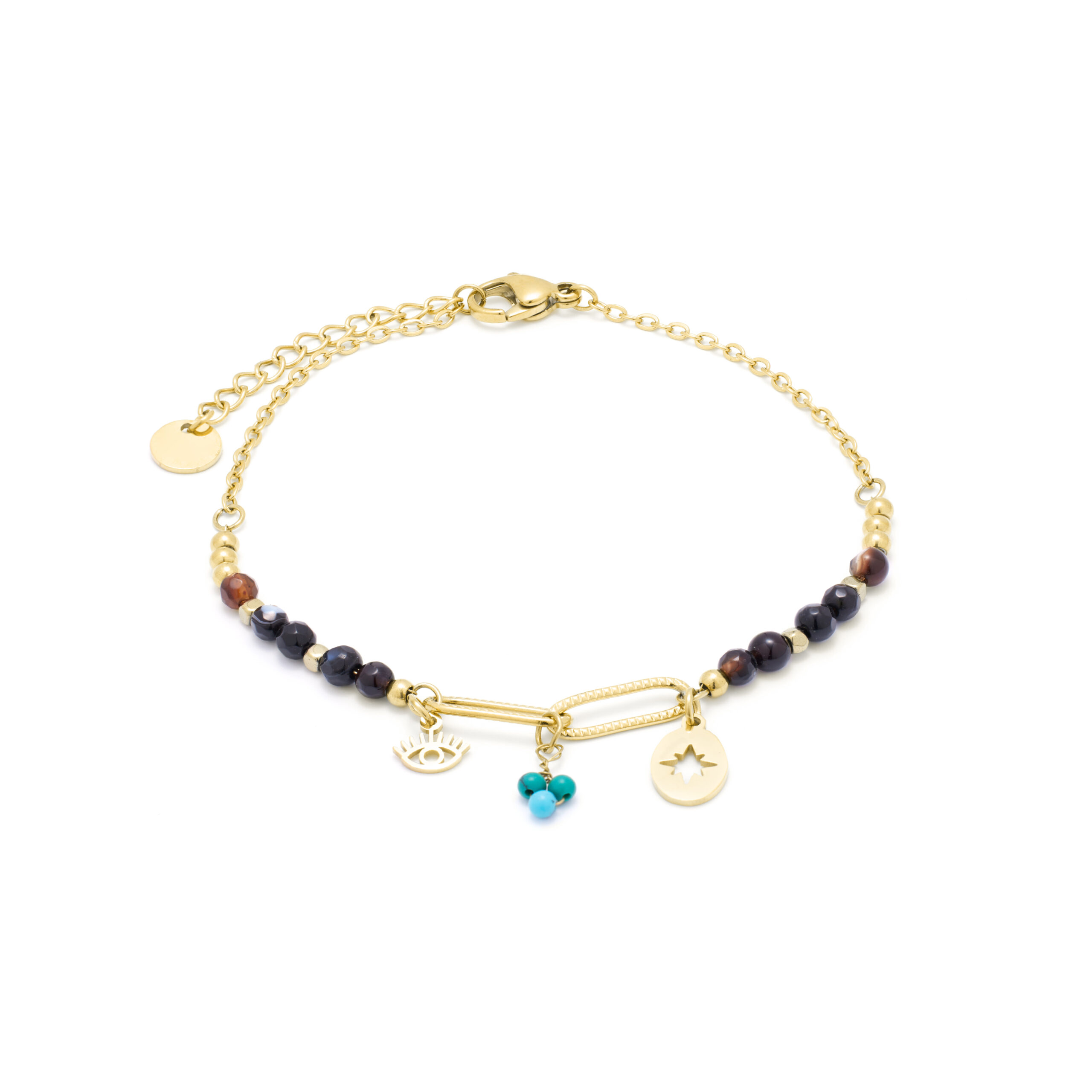 Luxenter Onyx Hydrothermale Kwarts armband afgewerkt in 18K geel goud- Geribd